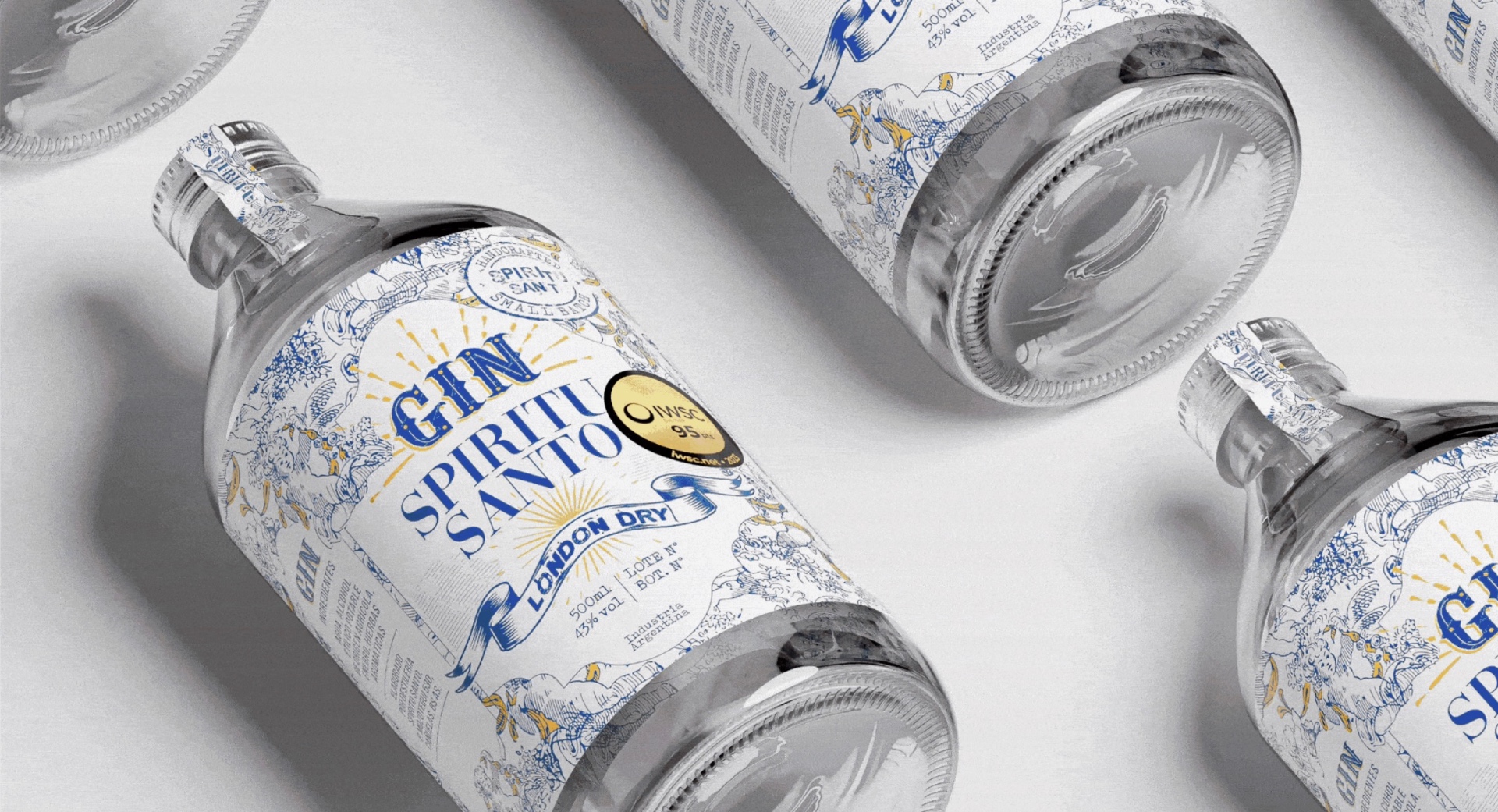 Gin Spiritu Santo London Dry bottles laid flat