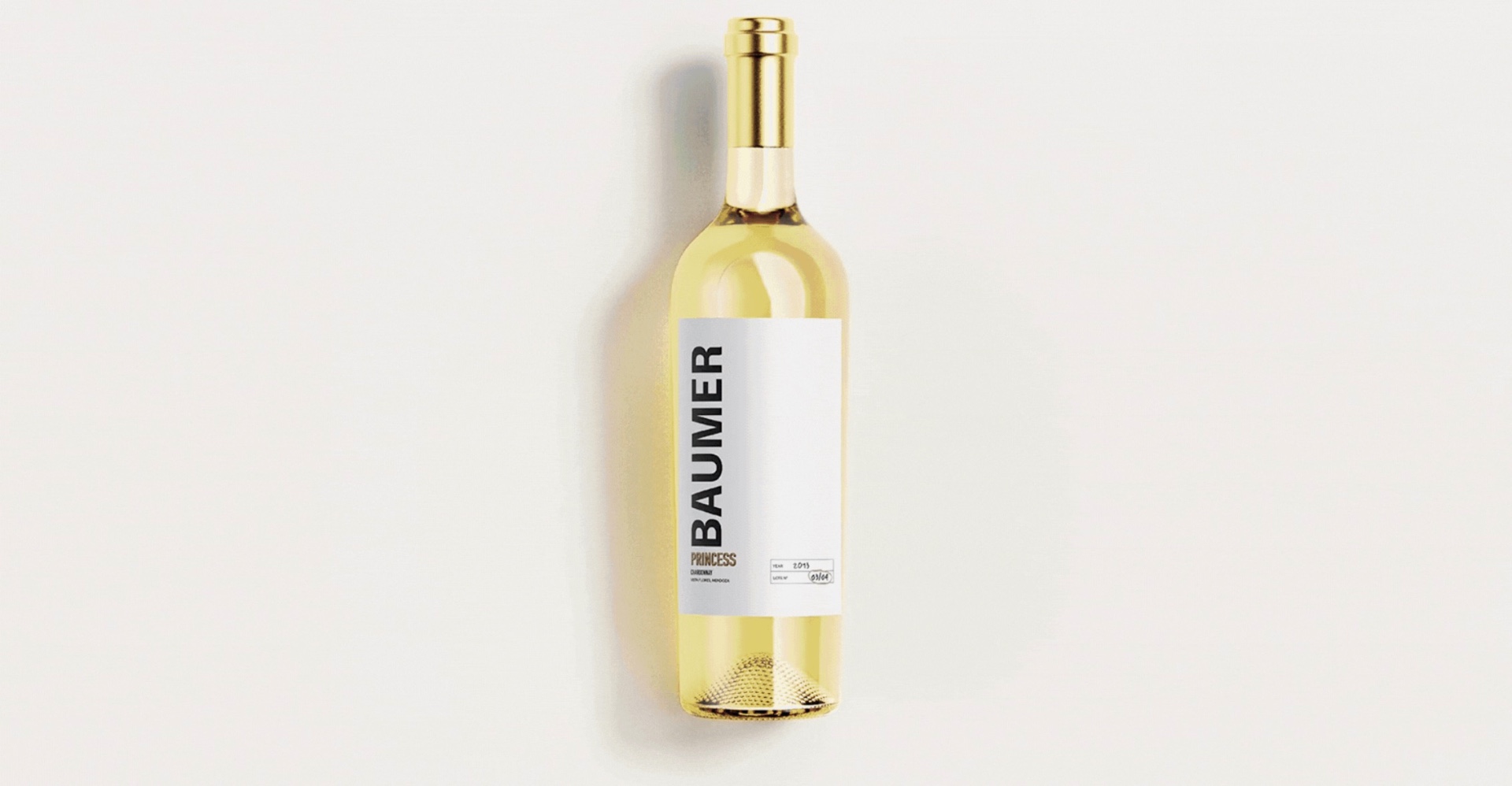 Baumer Princess Chardonnay white wine bottle overhead