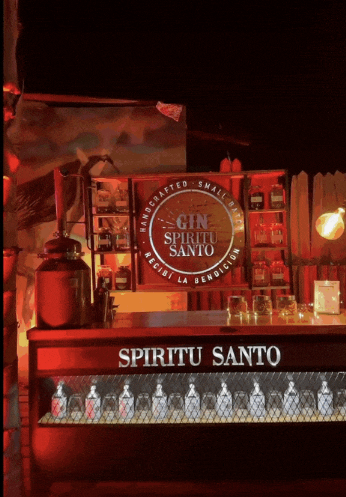 Gin Spiritu Santo bar glowing in red light