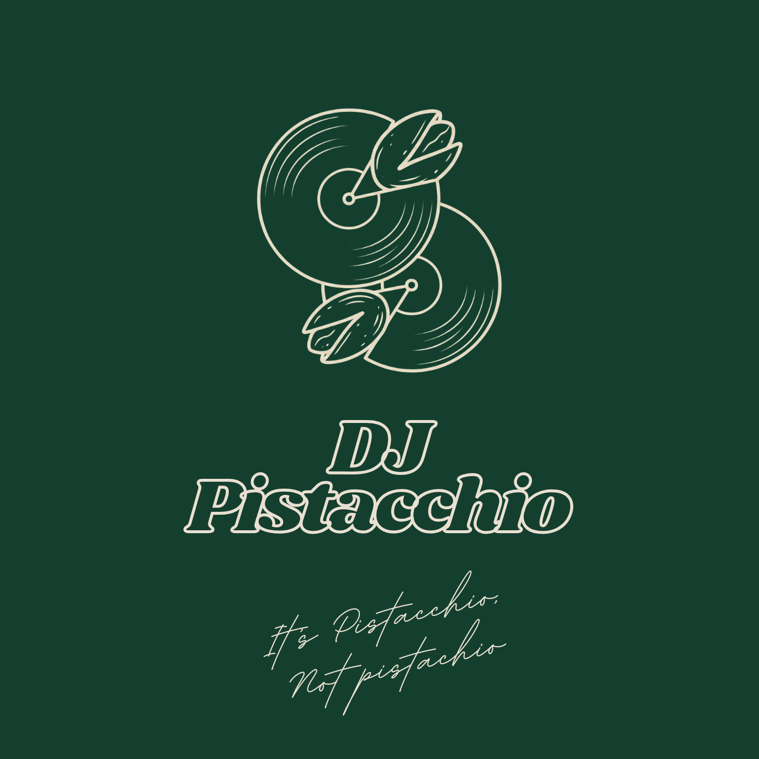DJ Pistacchio logo — vinyl records and pistachios on deep green